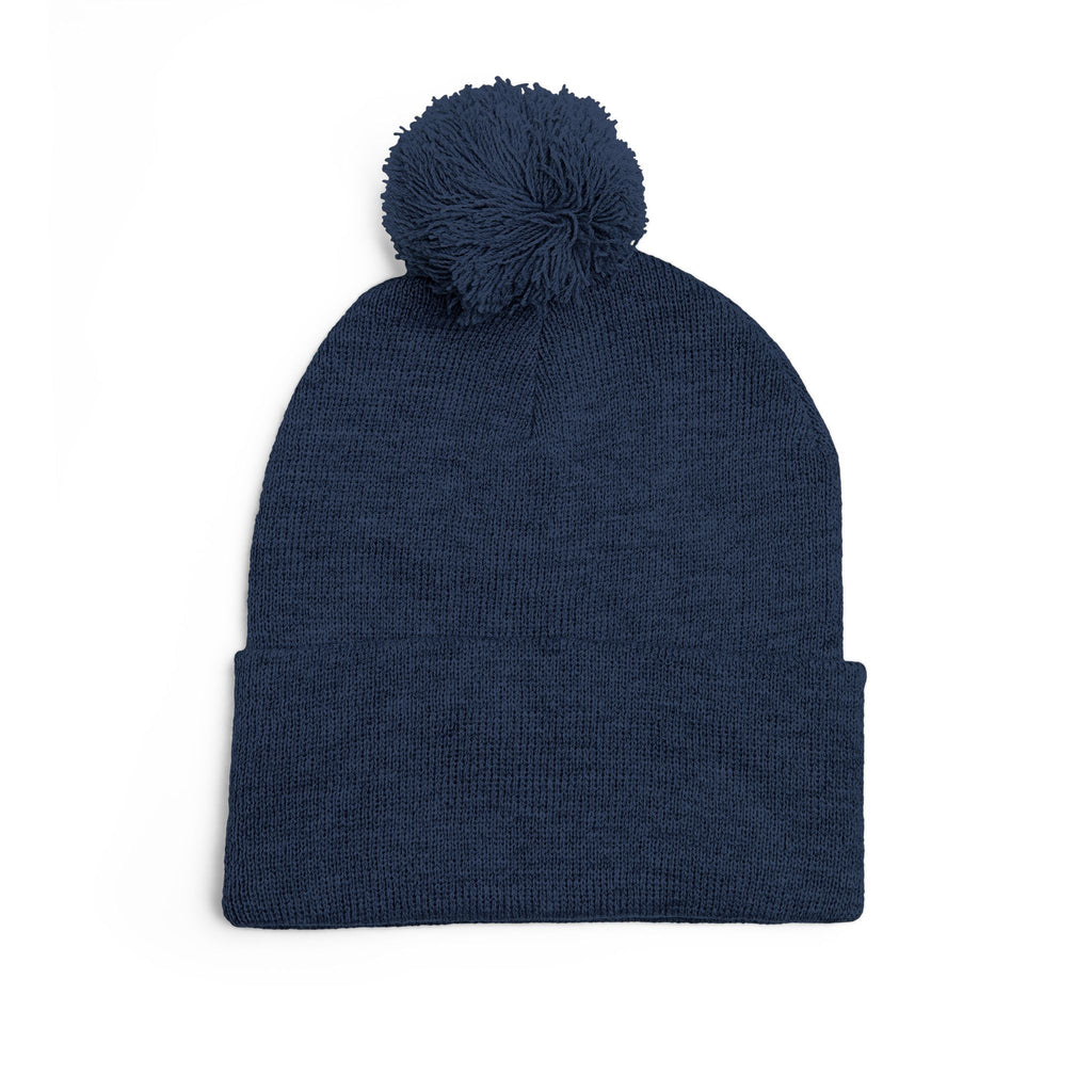 Embroidered Pom-Pom Knit Cap — 'Cupid' Orange Logo Beanie