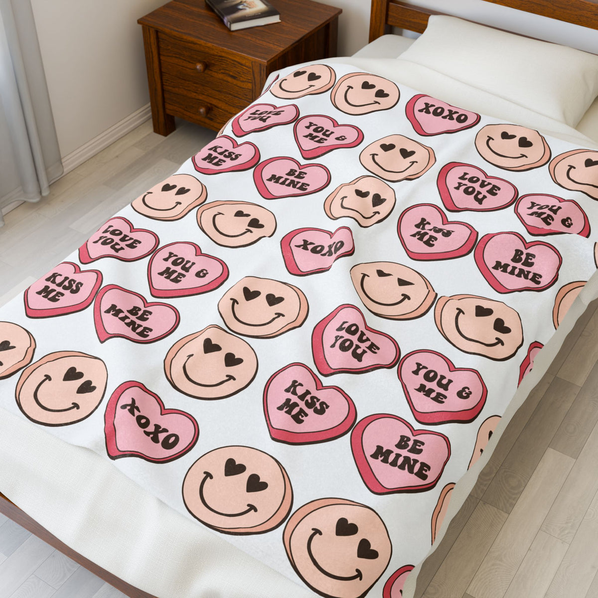 Valentine Candy Hearts Velveteen Plush Blanket