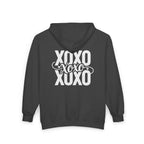 XOXO Script Zip Hoodie – Black Full‑Zip Sweatshirt with Bold Back Graphic
