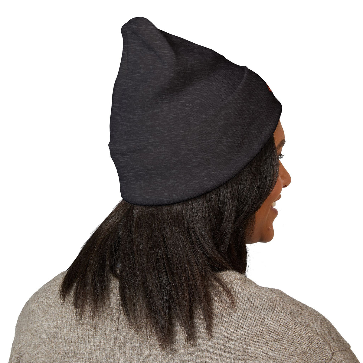 Embroidered Heart & Bat Cuffed Beanie — Cute Gothic Valentine Knit Hat